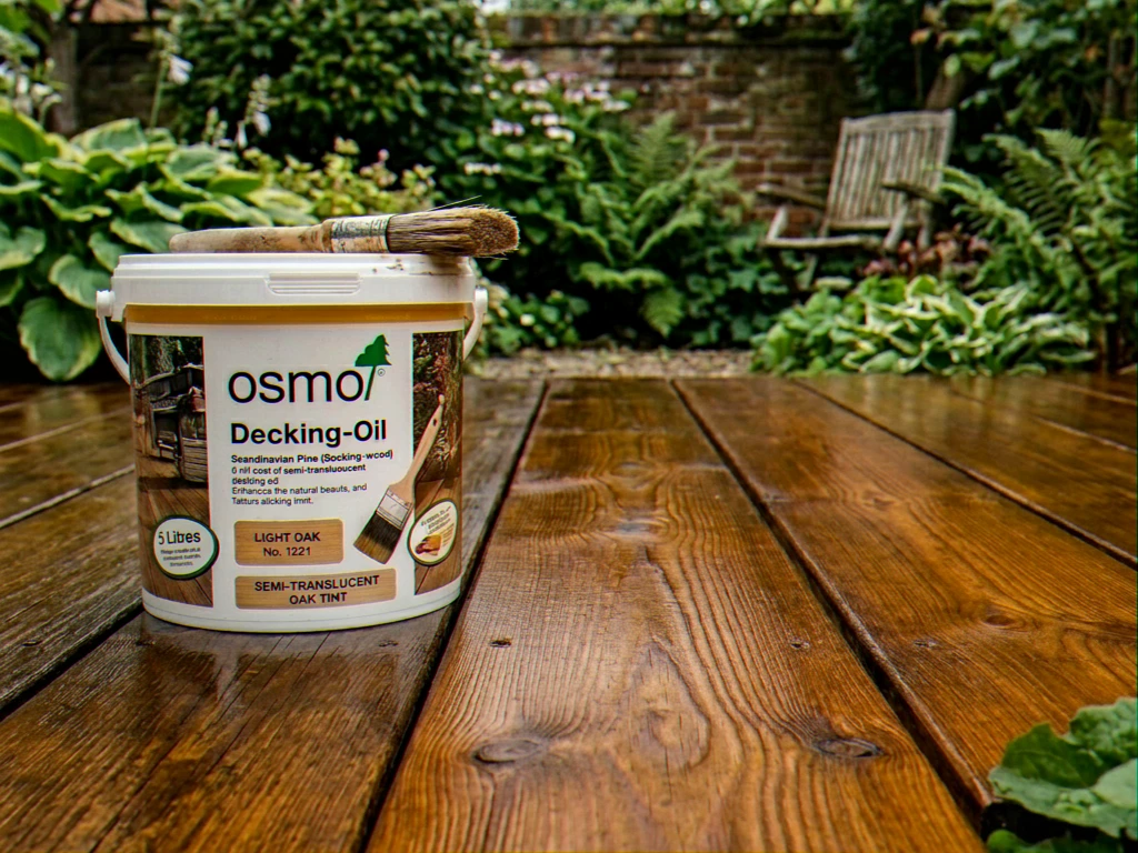 Three coats of decking oil colour depth