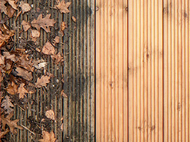 Scrubbing a weathered deck clean before oiling