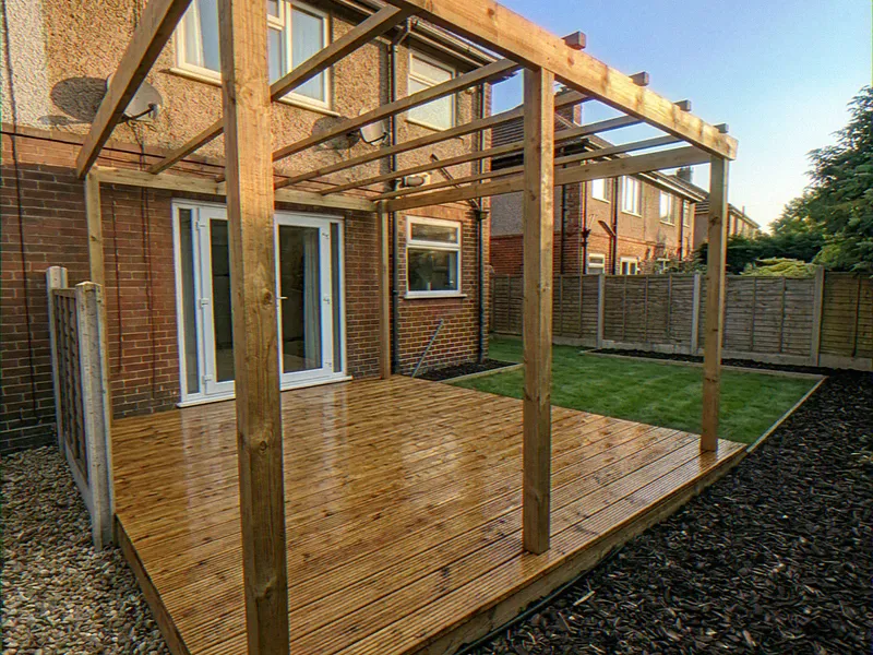 A freshly oiled deck drying in the sun